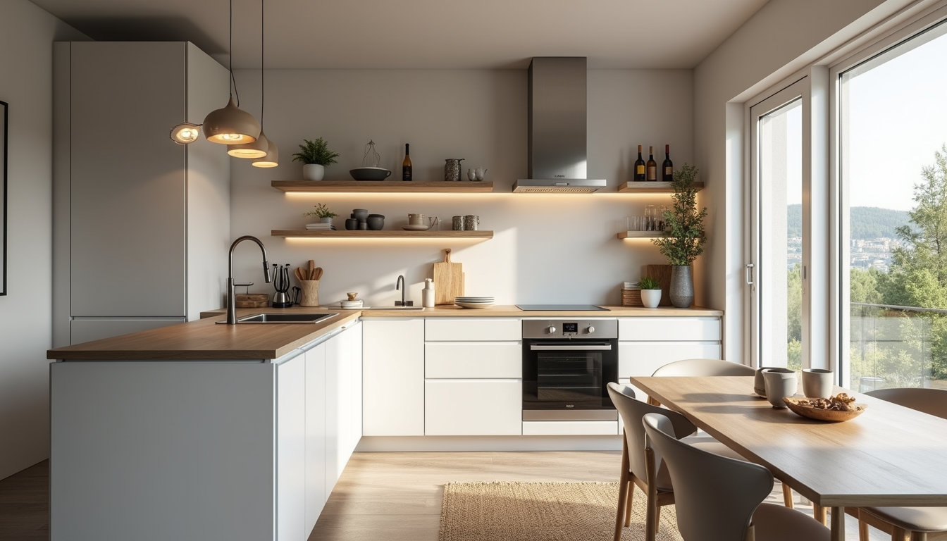 High angle view of a modern kitchen in a Trebinje short-term rental apartment